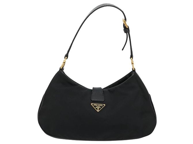 Pochette Accessori PRADA Nylon Nero Oro Auth 171277 D'oro - vista 2