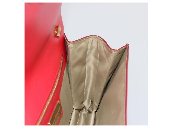 Borsa a Spalla Salvatore Ferragamo Vala Chain in Pelle Rossa e Oro Auth ka4496 Rosso D'oro - vista 18