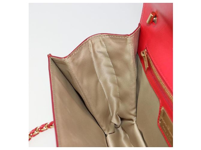 Borsa a Spalla Salvatore Ferragamo Vala Chain in Pelle Rossa e Oro Auth ka4496 Rosso D'oro - vista 19