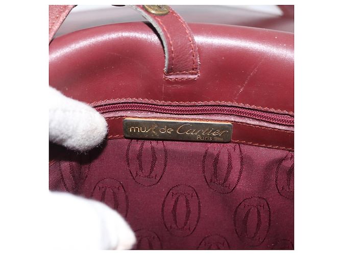 CARTIER Must Line Schultertasche Leder Bordeaux Gold Auth BA13122 Golden - Ansicht 15
