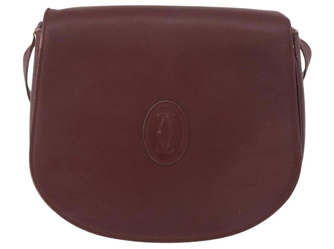 CARTIER Must Line Schultertasche Leder Bordeaux Gold Auth BA13122 Golden - Ansicht 2
