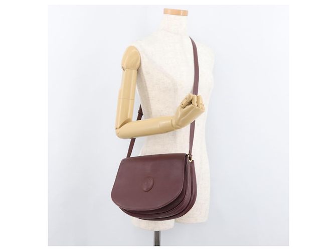 CARTIER Must Line Schultertasche Leder Bordeaux Gold Auth BA13122 Golden - Ansicht 24