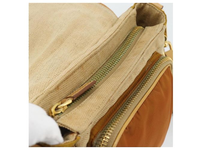 Borsa a Spalla PRADA Nylon Canvas Beige Oro Auth 171276 D'oro - vista 10