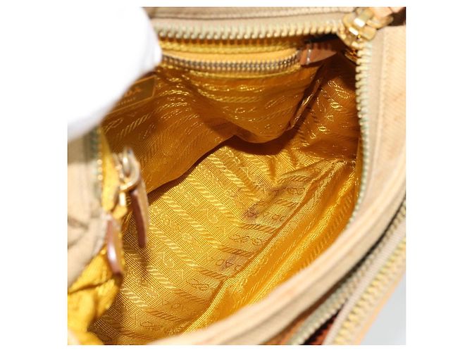 Borsa a Spalla PRADA Nylon Canvas Beige Oro Auth 171276 D'oro - vista 11