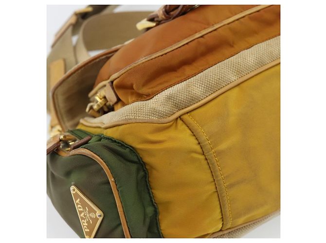 Borsa a Spalla PRADA Nylon Canvas Beige Oro Auth 171276 D'oro - vista 15