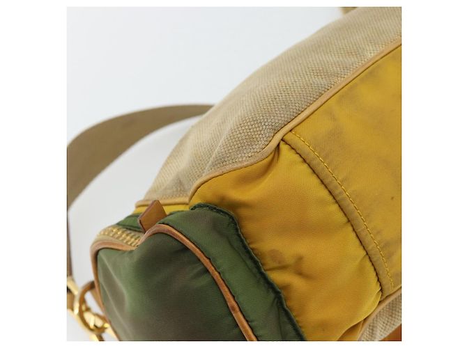 Borsa a Spalla PRADA Nylon Canvas Beige Oro Auth 171276 D'oro - vista 17