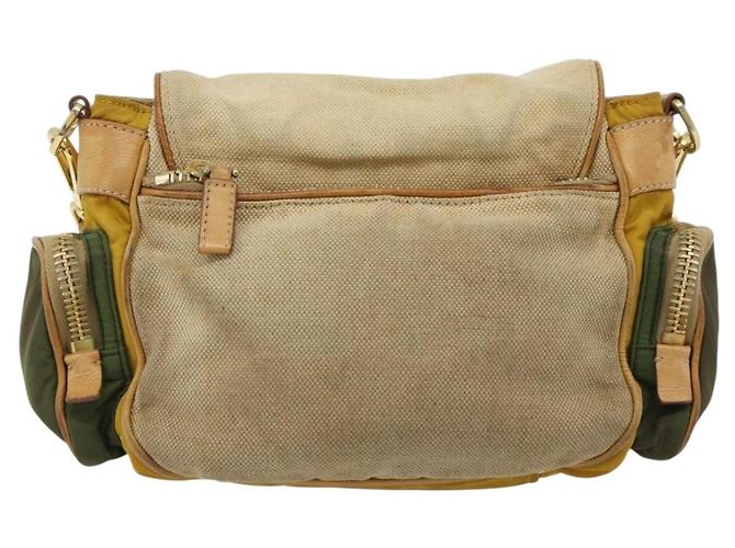 Borsa a Spalla PRADA Nylon Canvas Beige Oro Auth 171276 D'oro - vista 2