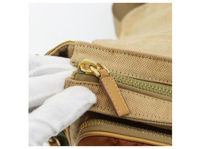Borsa a Spalla PRADA Nylon Canvas Beige Oro Auth 171276 D'oro - vista 21