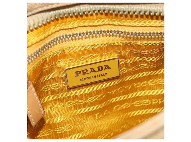 Borsa a Spalla PRADA Nylon Canvas Beige Oro Auth 171276 D'oro - vista 22