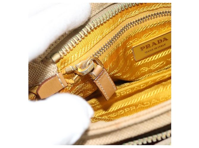 Borsa a Spalla PRADA Nylon Canvas Beige Oro Auth 171276 D'oro - vista 23