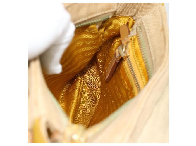 Borsa a Spalla PRADA Nylon Canvas Beige Oro Auth 171276 D'oro - vista 25