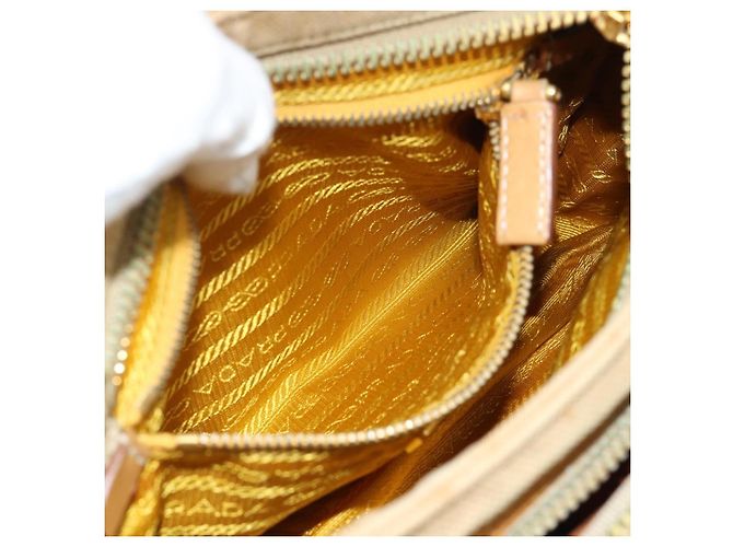 Borsa a Spalla PRADA Nylon Canvas Beige Oro Auth 171276 D'oro - vista 26