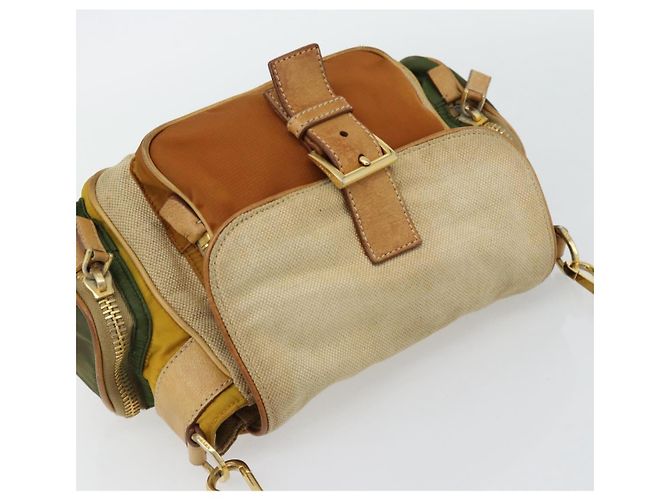 Borsa a Spalla PRADA Nylon Canvas Beige Oro Auth 171276 D'oro - vista 6