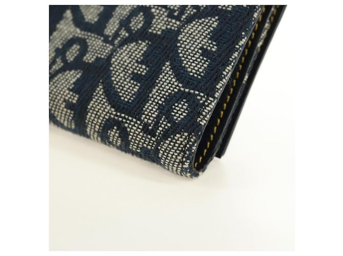 Cartera tríptico Christian Dior Trotter Canvas Saddle Navy Gold Auth 181569V Dorado Azul marino - vista 11