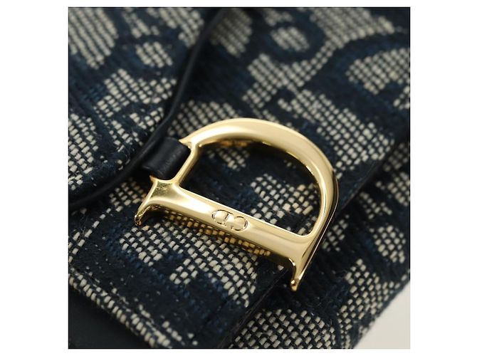 Cartera tríptico Christian Dior Trotter Canvas Saddle Navy Gold Auth 181569V Dorado Azul marino - vista 12
