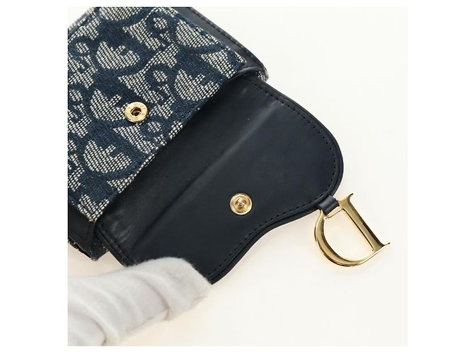 Cartera tríptico Christian Dior Trotter Canvas Saddle Navy Gold Auth 181569V Dorado Azul marino - vista 13