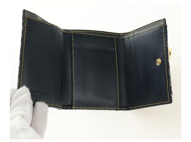 Cartera tríptico Christian Dior Trotter Canvas Saddle Navy Gold Auth 181569V Dorado Azul marino - vista 15