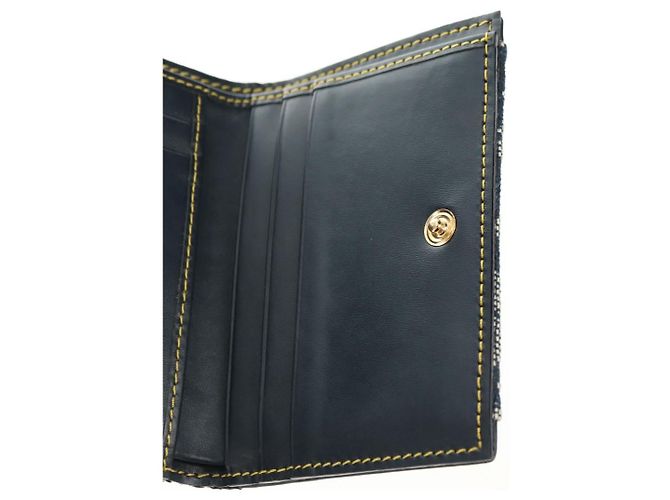 Cartera tríptico Christian Dior Trotter Canvas Saddle Navy Gold Auth 181569V Dorado Azul marino - vista 18