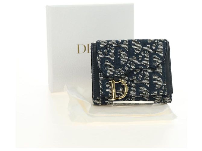 Cartera tríptico Christian Dior Trotter Canvas Saddle Navy Gold Auth 181569V Dorado Azul marino - vista 23