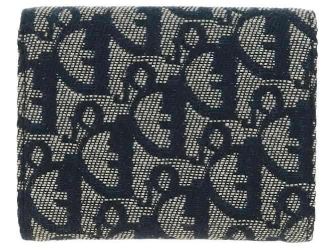 Cartera tríptico Christian Dior Trotter Canvas Saddle Navy Gold Auth 181569V Dorado Azul marino - vista 3