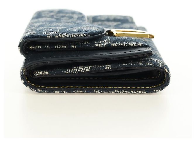 Cartera tríptico Christian Dior Trotter Canvas Saddle Navy Gold Auth 181569V Dorado Azul marino - vista 4