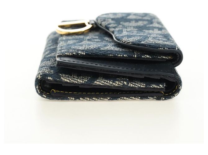Cartera tríptico Christian Dior Trotter Canvas Saddle Navy Gold Auth 181569V Dorado Azul marino - vista 5