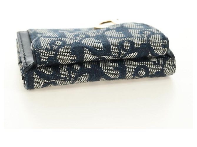 Cartera tríptico Christian Dior Trotter Canvas Saddle Navy Gold Auth 181569V Dorado Azul marino - vista 6