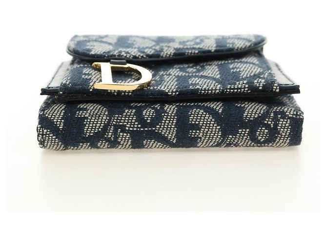 Cartera tríptico Christian Dior Trotter Canvas Saddle Navy Gold Auth 181569V Dorado Azul marino - vista 7