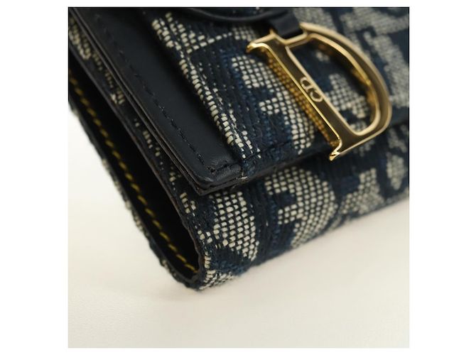 Cartera tríptico Christian Dior Trotter Canvas Saddle Navy Gold Auth 181569V Dorado Azul marino - vista 8