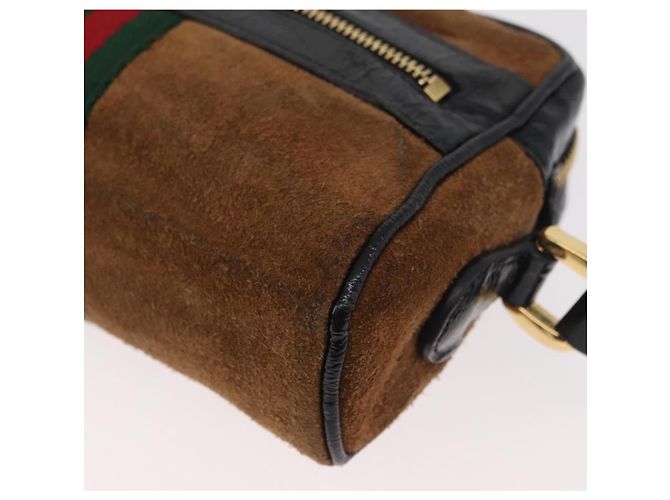 Borsa a tracolla GUCCI Web Sherry Line in scamosciato marrone e oro 573321 Auth 181861 D'oro - vista 11