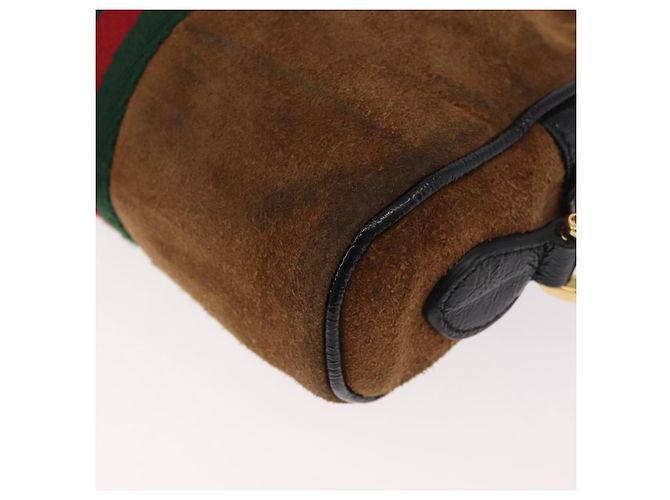 Borsa a tracolla GUCCI Web Sherry Line in scamosciato marrone e oro 573321 Auth 181861 D'oro - vista 13