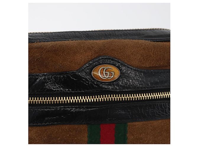 Borsa a tracolla GUCCI Web Sherry Line in scamosciato marrone e oro 573321 Auth 181861 D'oro - vista 15