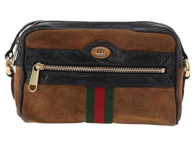 Borsa a tracolla GUCCI Web Sherry Line in scamosciato marrone e oro 573321 Auth 181861 D'oro - vista 2