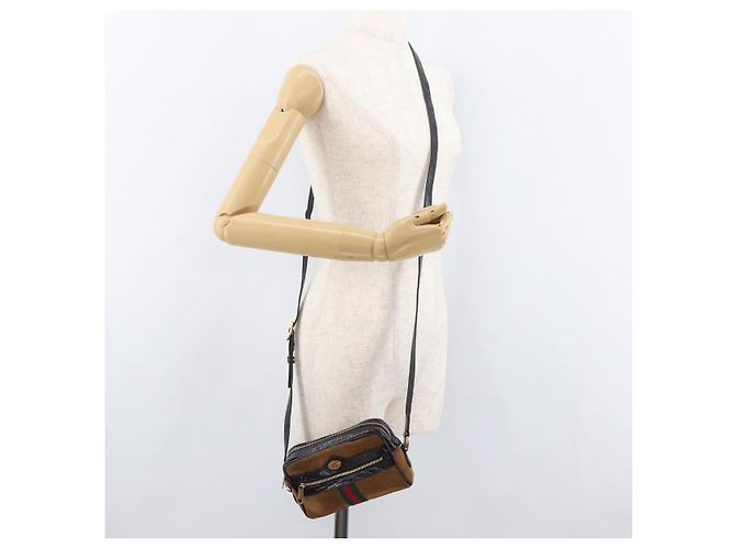 Borsa a tracolla GUCCI Web Sherry Line in scamosciato marrone e oro 573321 Auth 181861 D'oro - vista 22