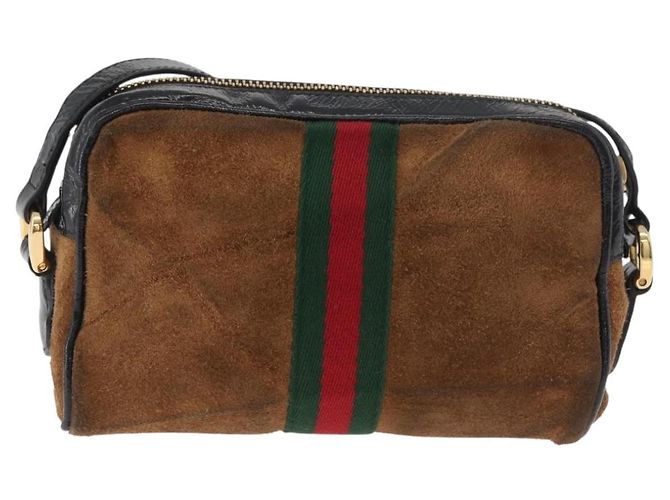 Borsa a tracolla GUCCI Web Sherry Line in scamosciato marrone e oro 573321 Auth 181861 D'oro - vista 3