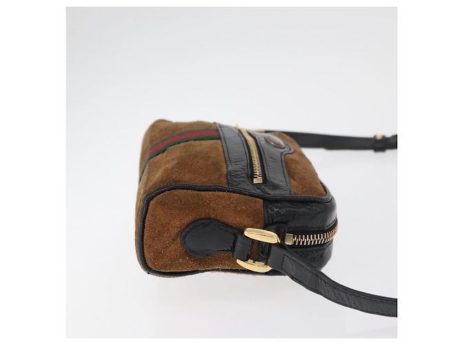 Borsa a tracolla GUCCI Web Sherry Line in scamosciato marrone e oro 573321 Auth 181861 D'oro - vista 4