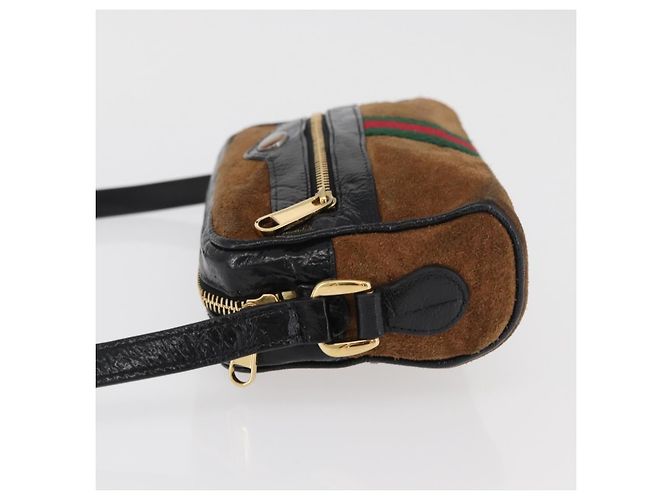 Borsa a tracolla GUCCI Web Sherry Line in scamosciato marrone e oro 573321 Auth 181861 D'oro - vista 5