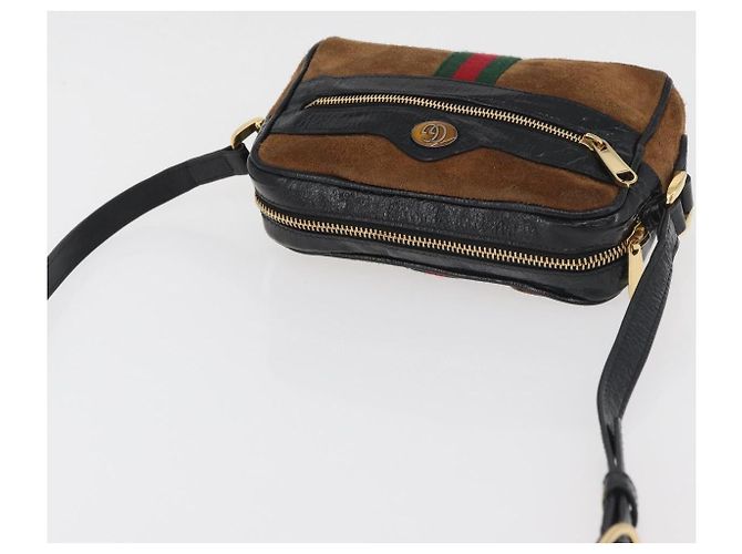 Borsa a tracolla GUCCI Web Sherry Line in scamosciato marrone e oro 573321 Auth 181861 D'oro - vista 6