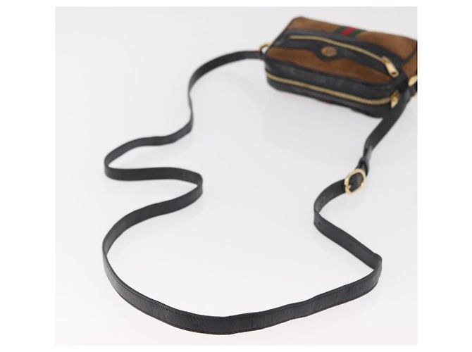 Borsa a tracolla GUCCI Web Sherry Line in scamosciato marrone e oro 573321 Auth 181861 D'oro - vista 7