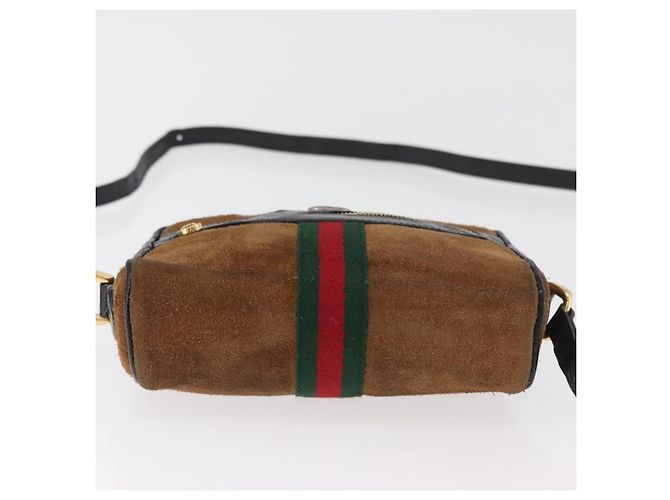 Borsa a tracolla GUCCI Web Sherry Line in scamosciato marrone e oro 573321 Auth 181861 D'oro - vista 9