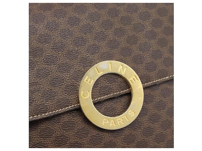 Céline Borsa a tracolla circolare CELINE Macadam Canvas PVC Pelle Marrone Oro Auth 182191A D'oro - vista 18