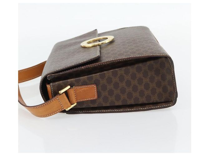 Céline Borsa a tracolla circolare CELINE Macadam Canvas PVC Pelle Marrone Oro Auth 182191A D'oro - vista 3