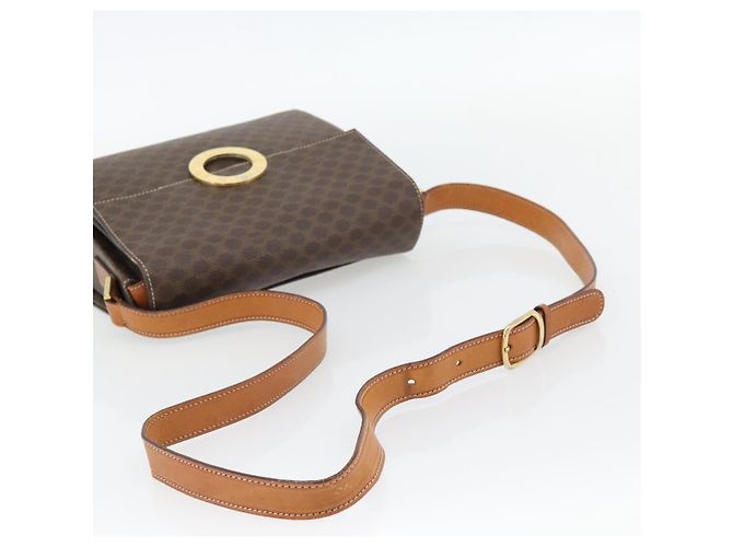 Céline Borsa a tracolla circolare CELINE Macadam Canvas PVC Pelle Marrone Oro Auth 182191A D'oro - vista 7