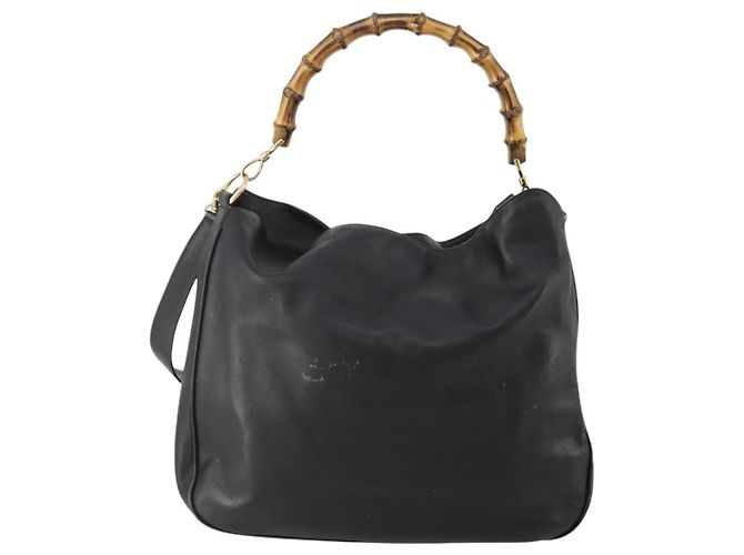 Borsa a Spalla GUCCI Bamboo in Pelle 2way Nero Oro 001 2852 1577 0 Auth 180222 D'oro - vista 2