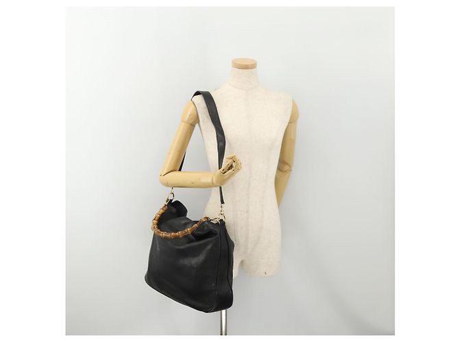 Borsa a Spalla GUCCI Bamboo in Pelle 2way Nero Oro 001 2852 1577 0 Auth 180222 D'oro - vista 23