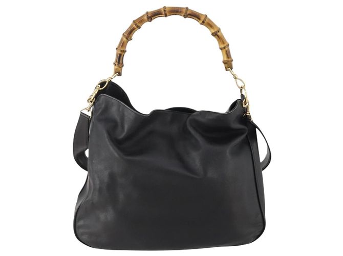 Borsa a Spalla GUCCI Bamboo in Pelle 2way Nero Oro 001 2852 1577 0 Auth 180222 D'oro - vista 3