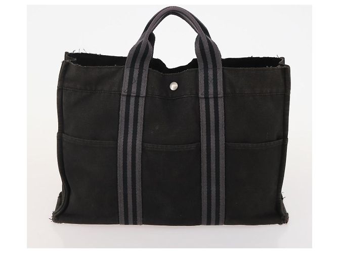 Hermès Borsa Fourre Tout HERMES 2 Set Cotone Nero Navy Autentica 181810 Blu navy - vista 10