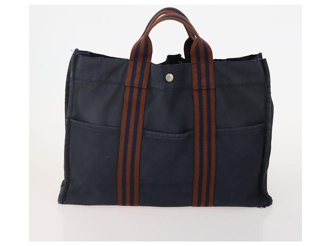 Hermès Borsa Fourre Tout HERMES 2 Set Cotone Nero Navy Autentica 181810 Blu navy - vista 2