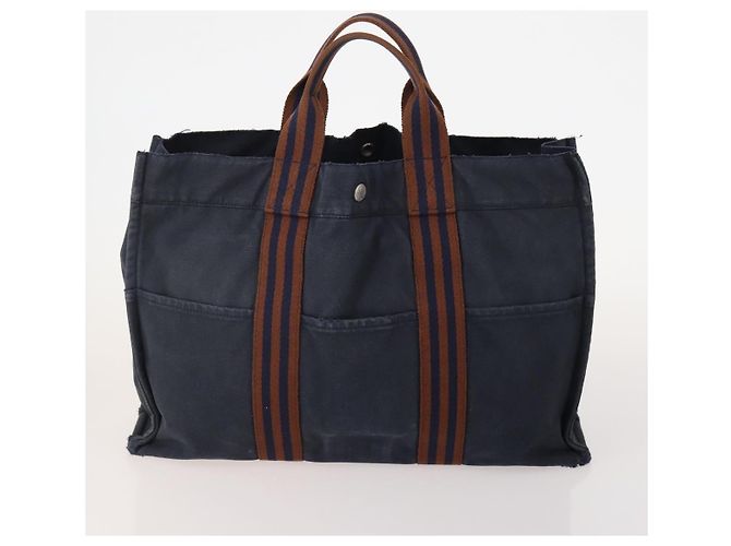 Hermès Borsa Fourre Tout HERMES 2 Set Cotone Nero Navy Autentica 181810 Blu navy - vista 3
