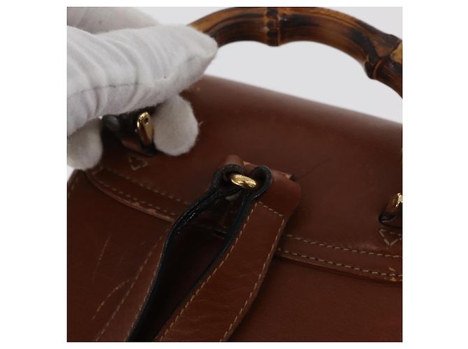 Mini Zaino GUCCI Bamboo in Pelle Outlet Marrone Oro 003 1705 0030 Auth am11663A - vista 10